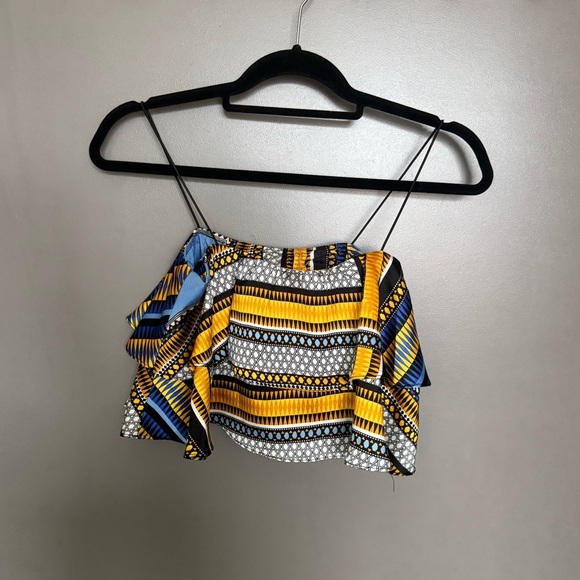 Pretty Little Thing Blue and Yellow Satin Tribal Print Two-Piece Set/Coord Set - Picture 3 of 9